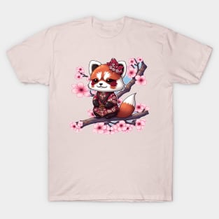 Japanese Red Panda in Blossoms T-Shirt